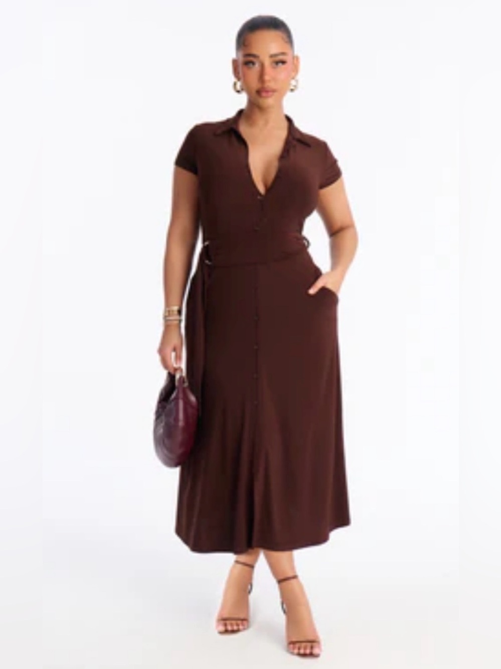 Elise Button Up Midi Dress - Chocolate size 1x